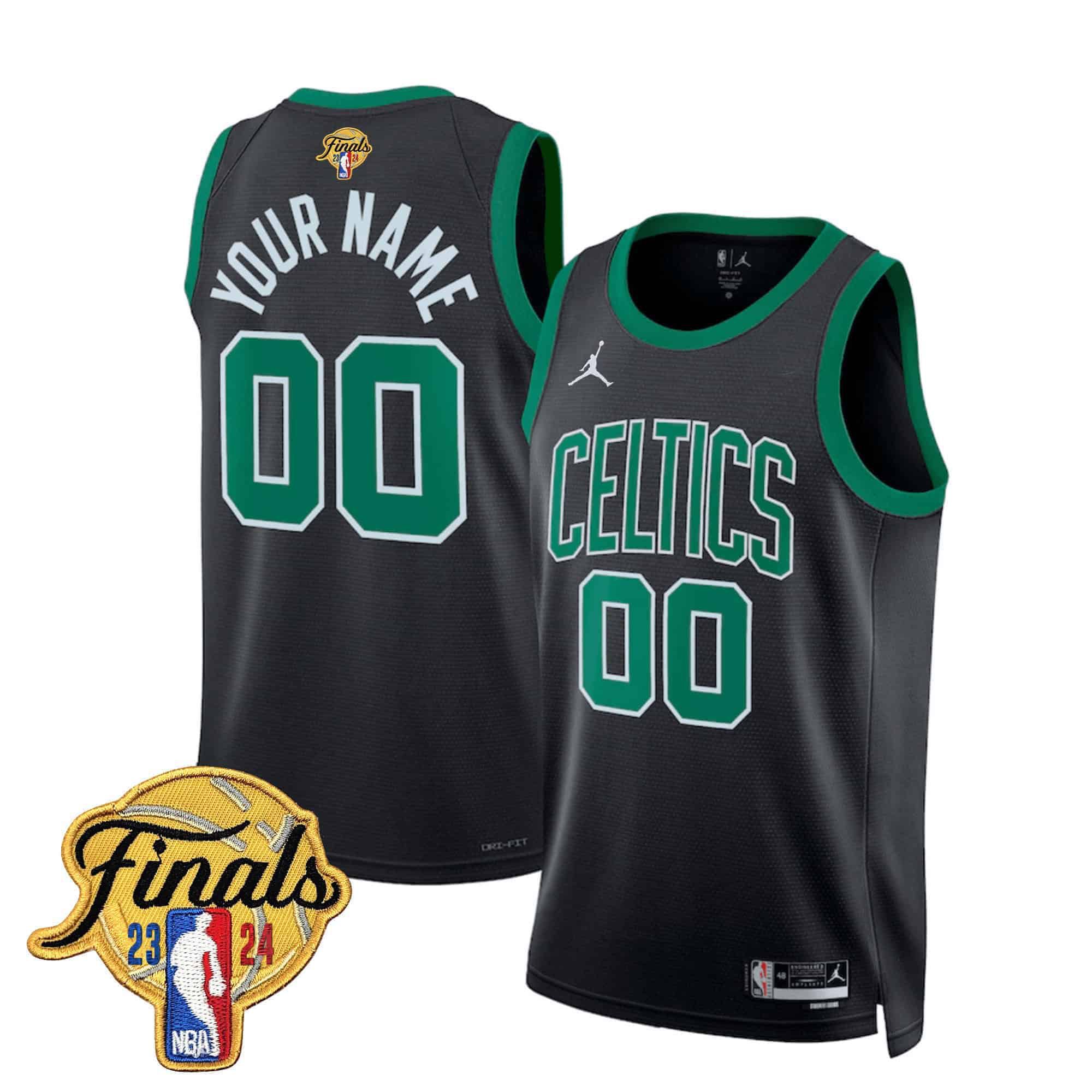 Men Boston Celtics Black 2024 Finals Patch Swingman Custom NBA Jersey